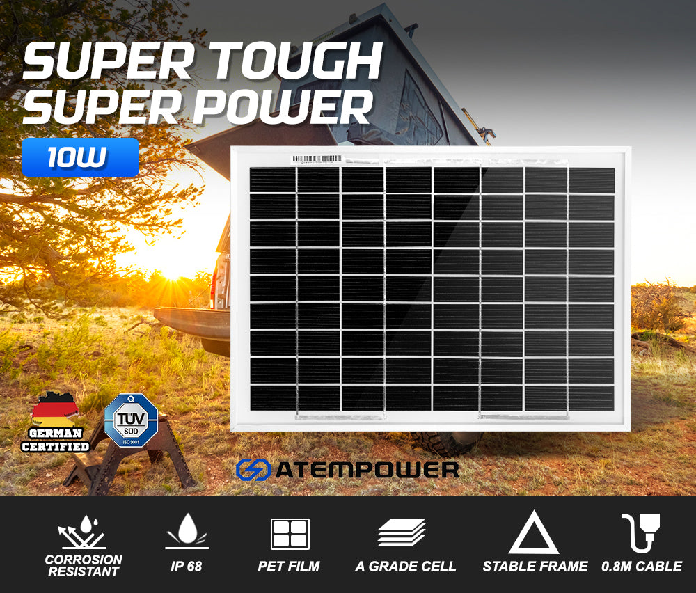 ATEM POWER 10W 12V  Solar Panel  Megavolt Caravan Camping Power MONO Battery Charging