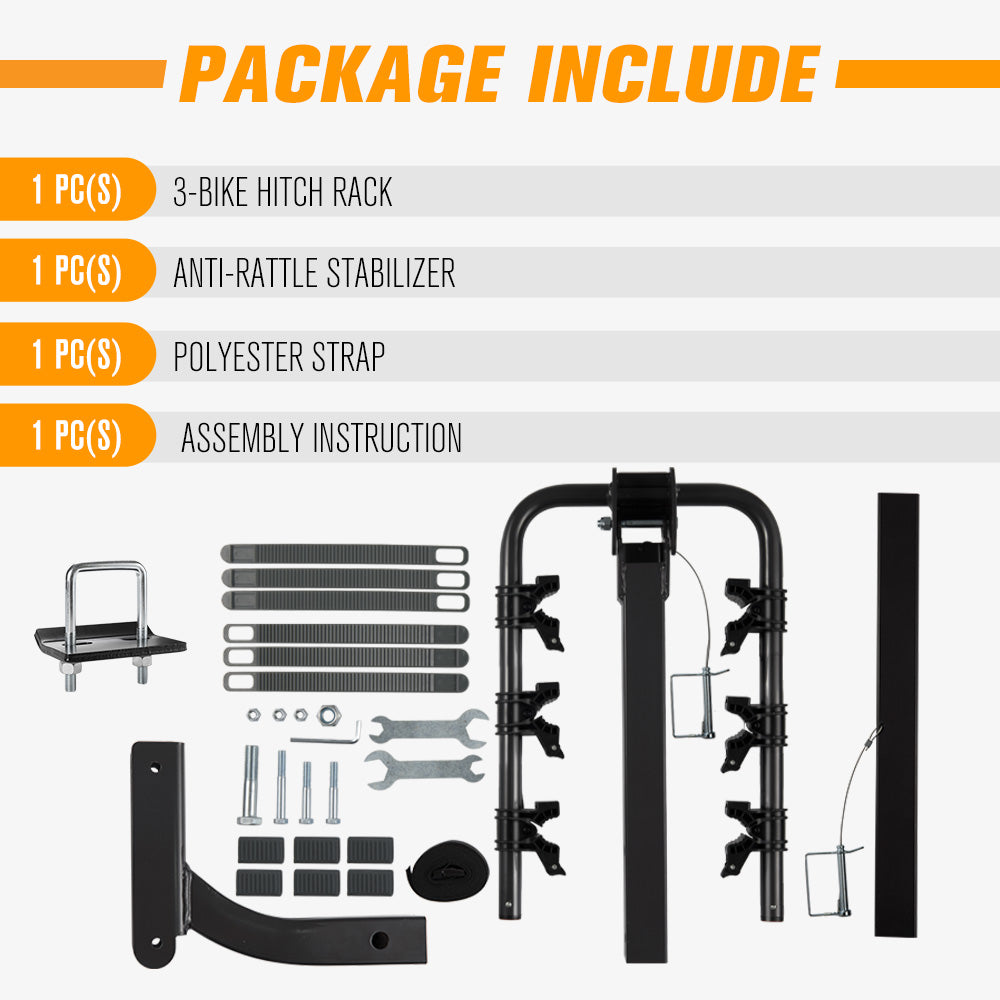 SAN HIMA 3 Bicycle Bike Carrier Foldable Car Rear Rack 2" Hitch Mount TowBar