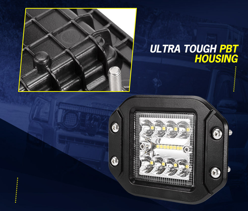 LIGHTFOX 2x 5inch LED Work Light Flush Mount Spot Flood Reverse Offroad 4x4