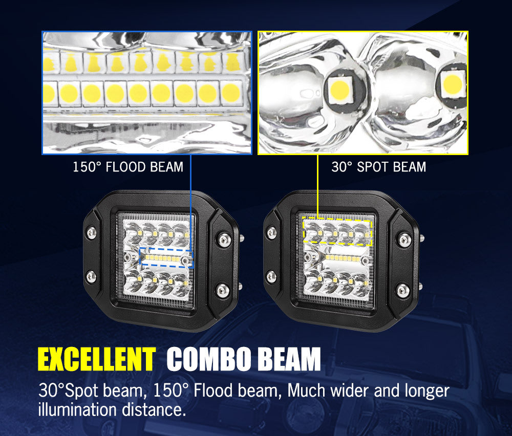 LIGHTFOX 2x 5inch LED Work Light Flush Mount Spot Flood Reverse Offroad 4x4