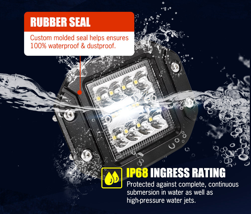 LIGHTFOX 2x 5inch LED Work Light Flush Mount Spot Flood Reverse Offroad 4x4