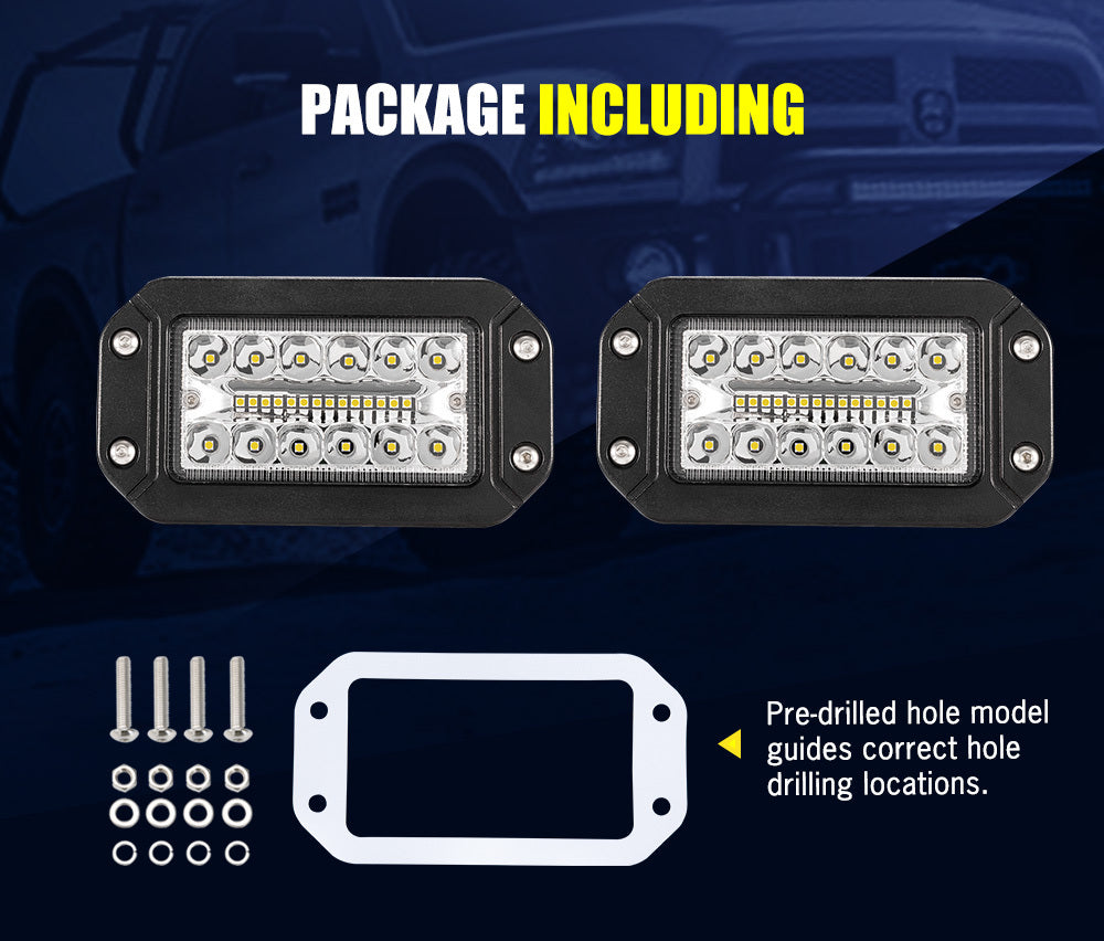 Pair 6inch Flush Mount LED Work Light Spot Flood Off-Road Driving Lights