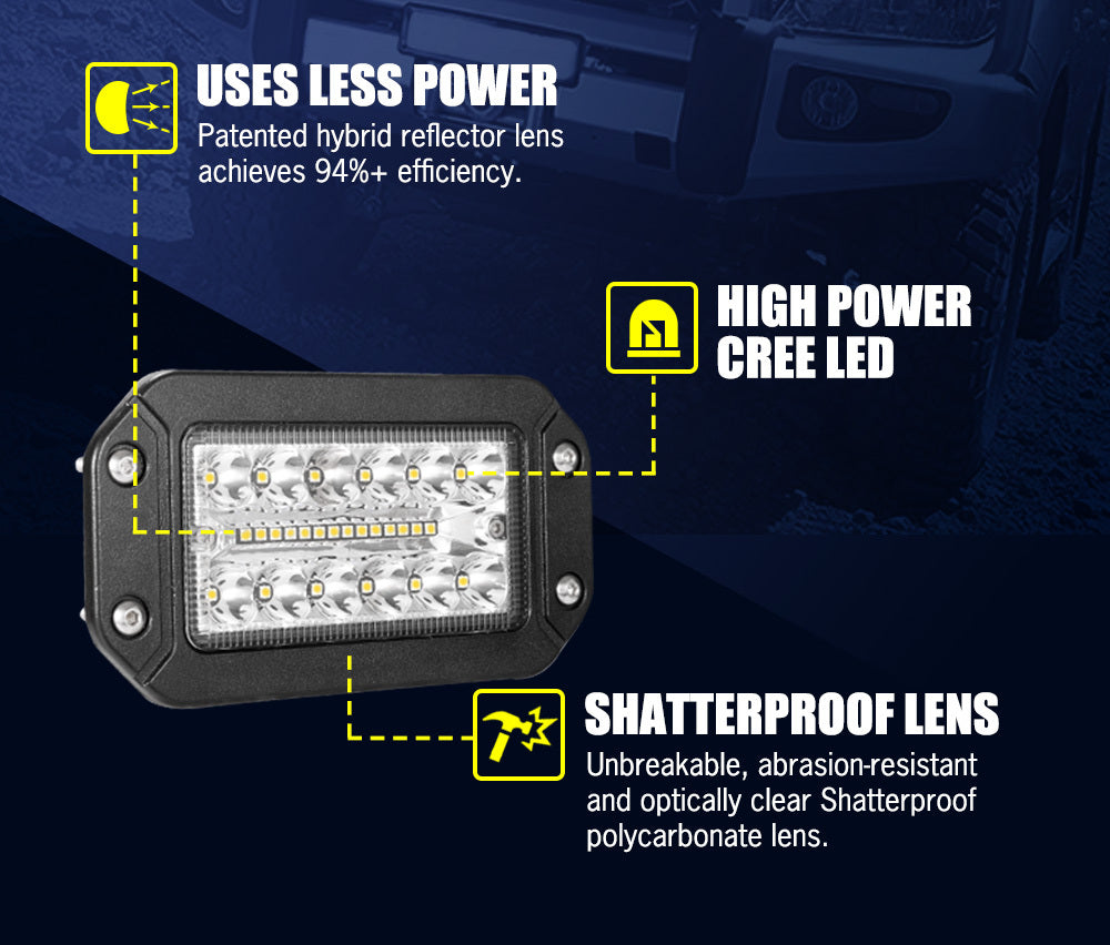 Pair 6inch Flush Mount LED Work Light Spot Flood Off-Road Driving Lights