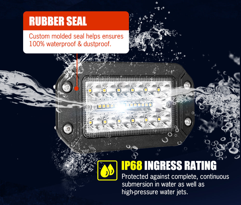 Pair 6inch Flush Mount LED Work Light Spot Flood Off-Road Driving Lights