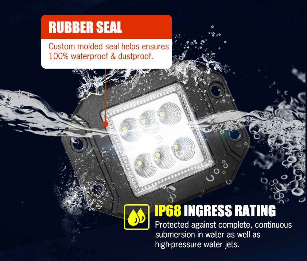 LIGHTFOX Pair 4inch Flush Mount LED Work Light Bar Flood Fog Reverse Offroad 4x4