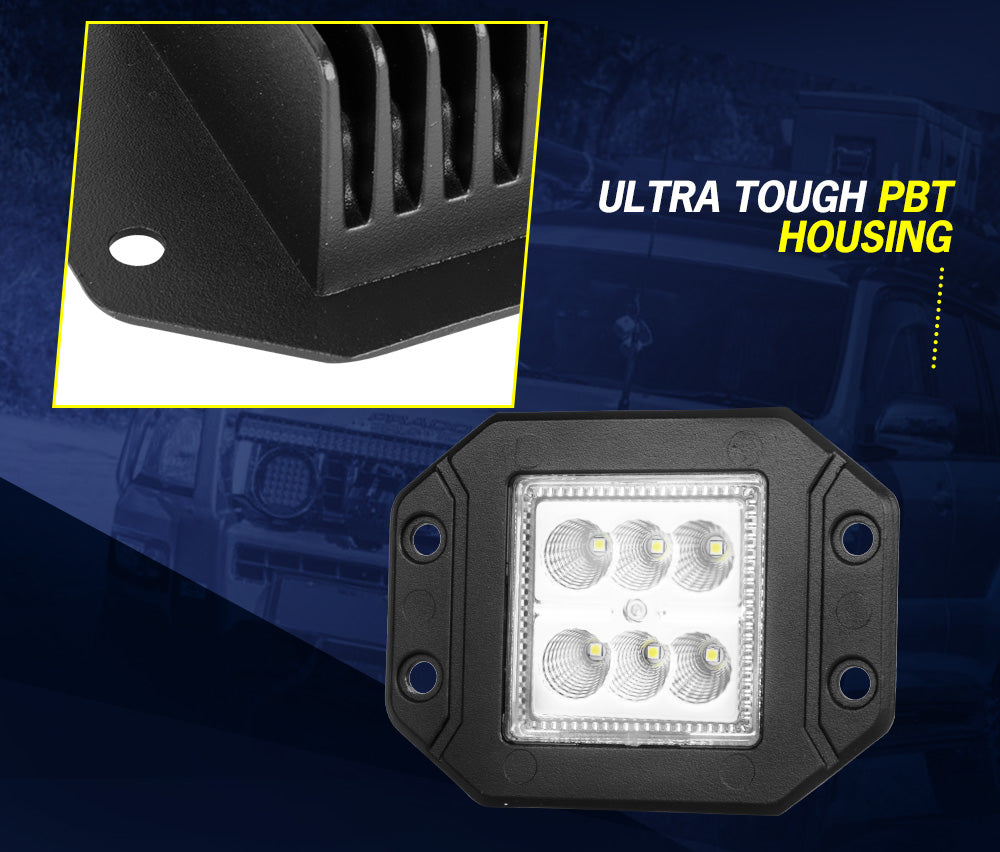 LIGHTFOX Pair 4inch Flush Mount LED Work Light Bar Flood Fog Reverse Offroad 4x4