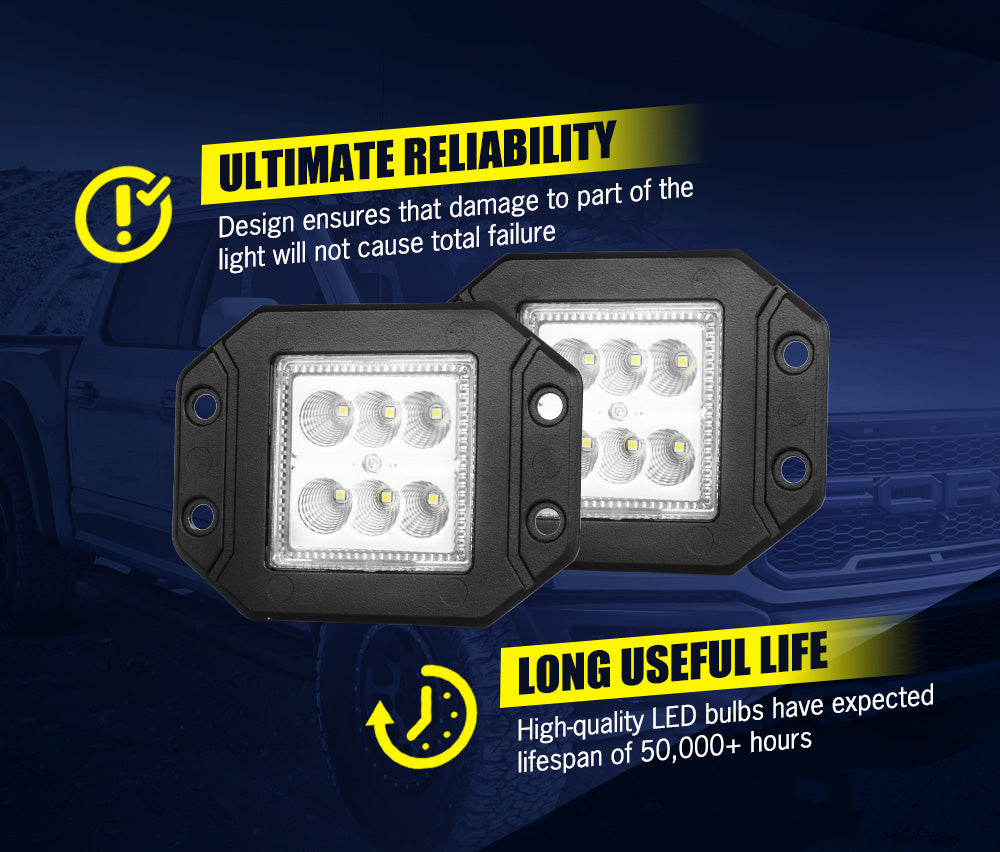LIGHTFOX Pair 4inch Flush Mount LED Work Light Bar Flood Fog Reverse Offroad 4x4
