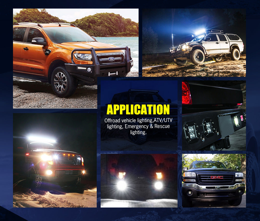 LIGHTFOX Pair 4inch Flush Mount LED Work Light Bar Flood Fog Reverse Offroad 4x4