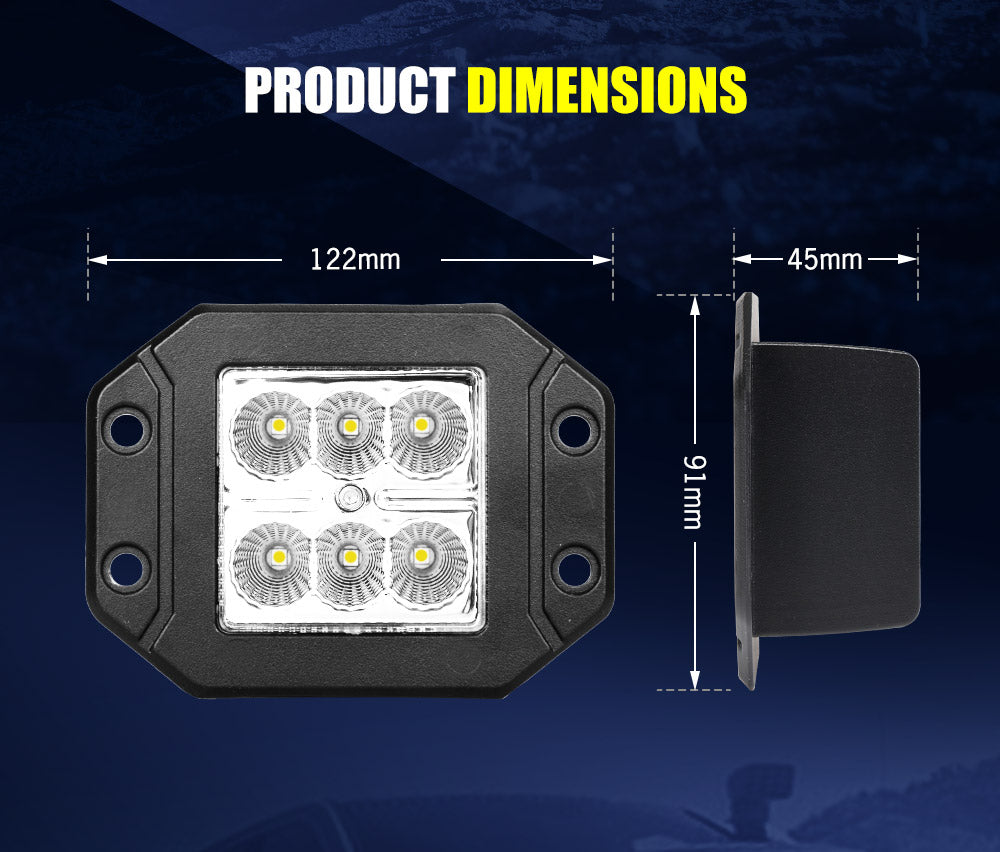 LIGHTFOX Pair 4inch Flush Mount LED Work Light Bar Flood Fog Reverse Offroad 4x4