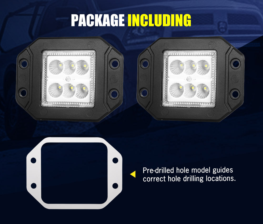 LIGHTFOX Pair 4inch Flush Mount LED Work Light Bar Flood Fog Reverse Offroad 4x4