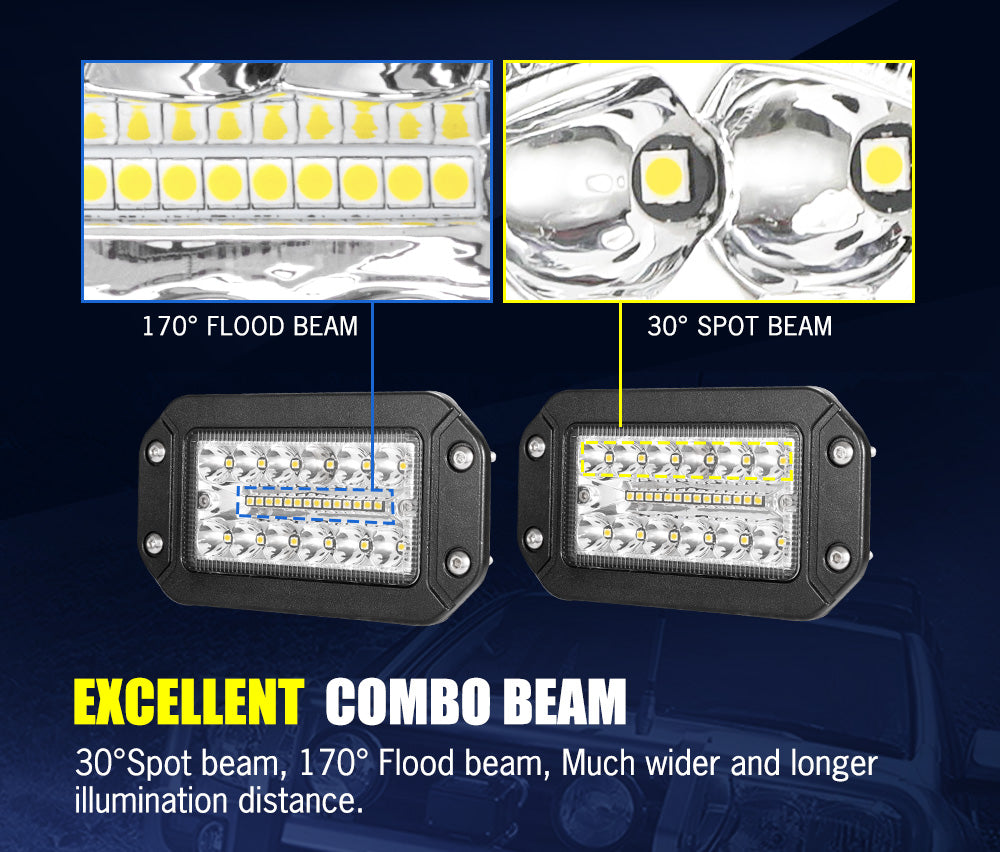 Pair 6inch Flush Mount LED Work Light Spot Flood Off-Road Driving Lights
