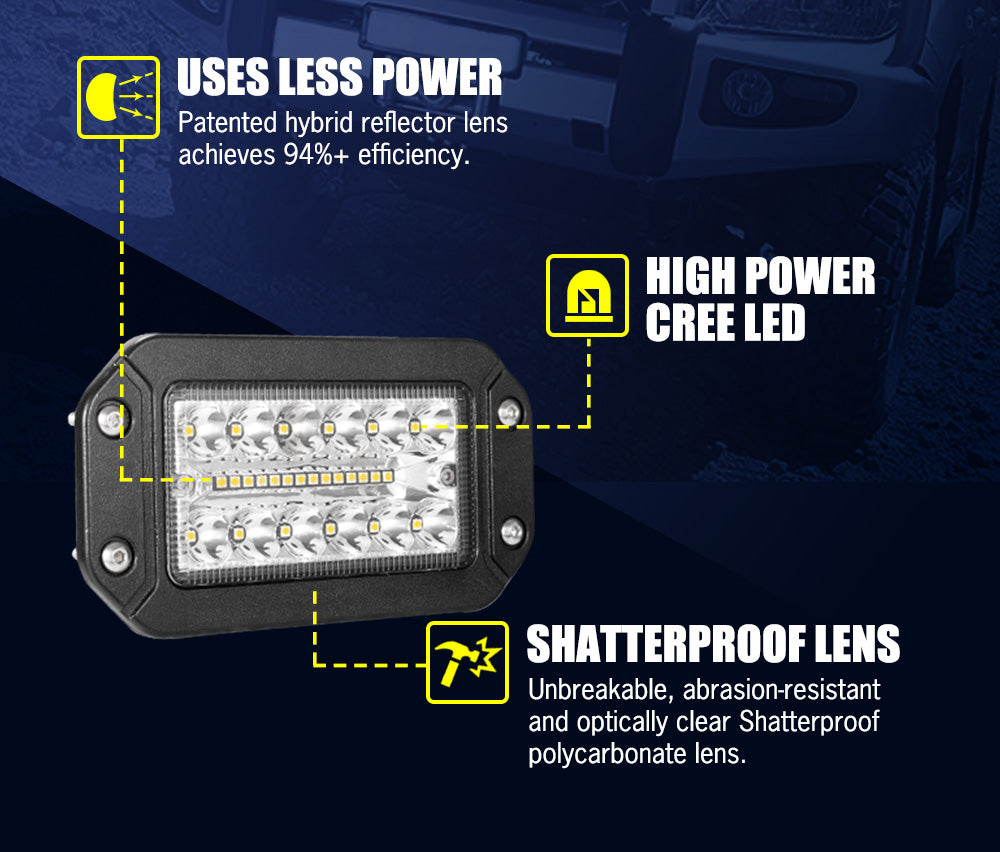 Pair 6inch Flush Mount LED Work Light Spot Flood Off-Road Driving Lights