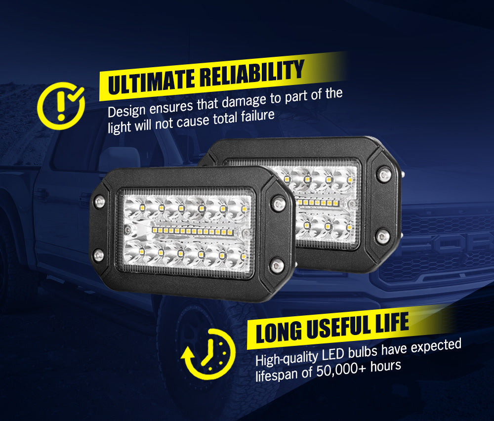 Pair 6inch Flush Mount LED Work Light Spot Flood Off-Road Driving Lights