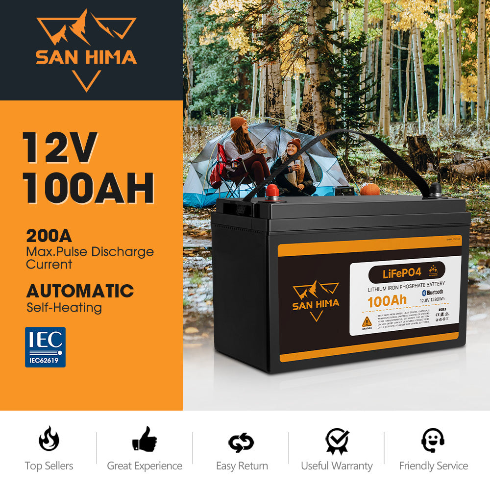 San Hima 12V 100Ah/200Ah Lithium Battery BMS LiFePO4 w/ Bluetooth Self-heating