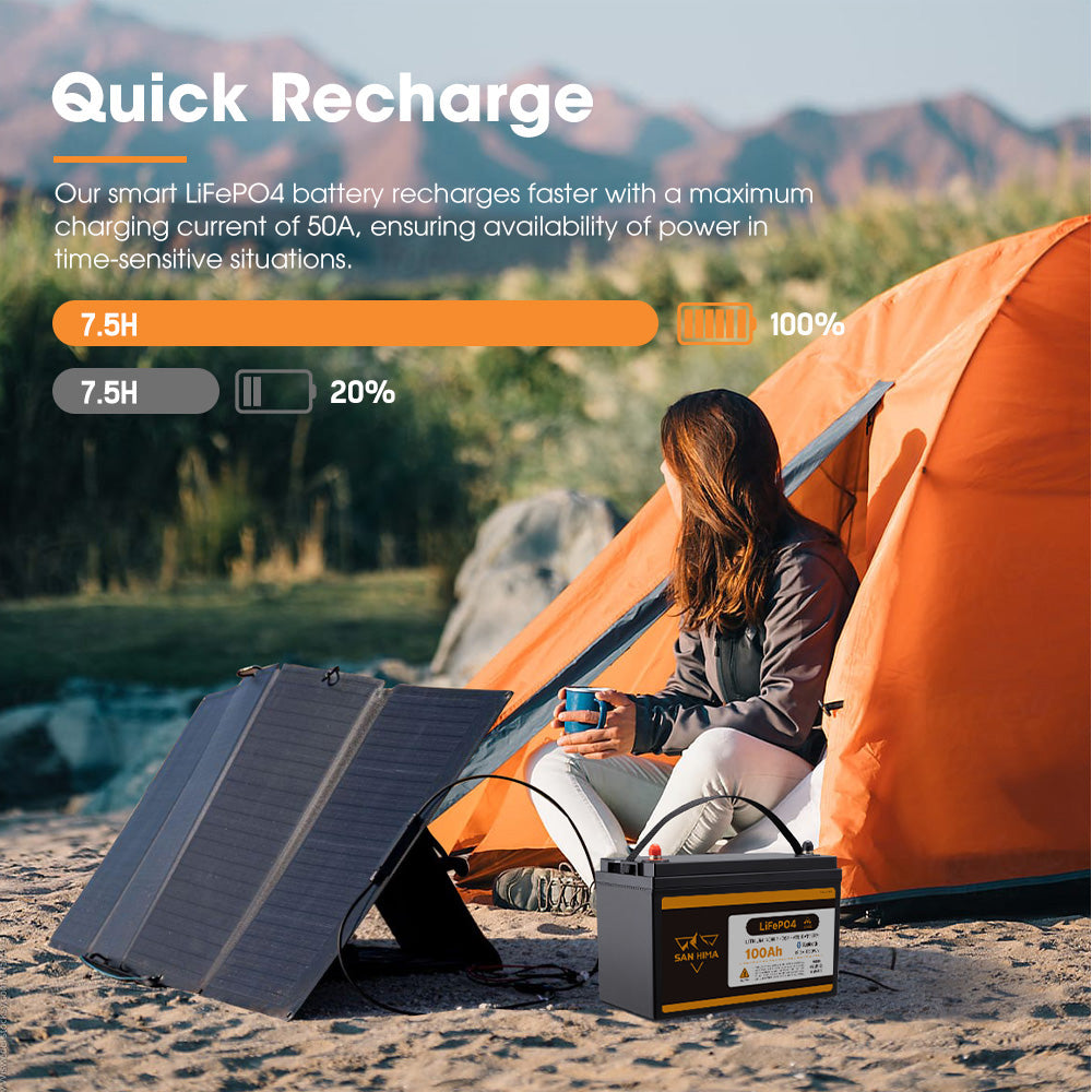 San Hima 12V 100Ah Lithium Iron Phosphate Battery w/ Bluetooth & Self-heating