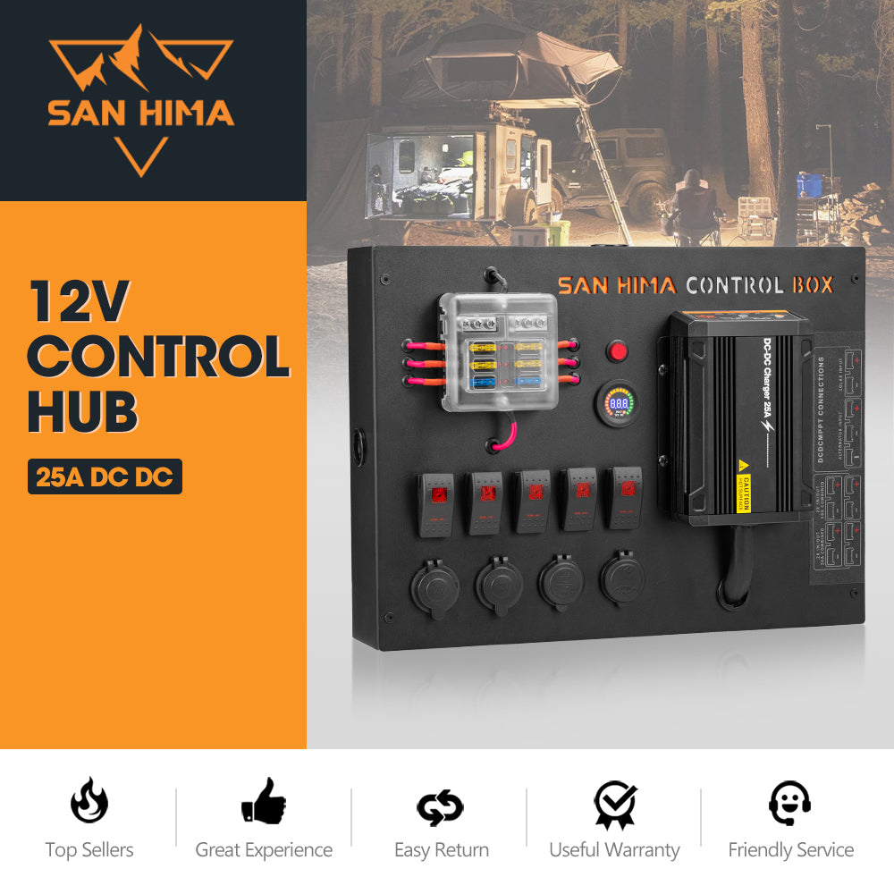 San Hima 12V Control Box 25A DCDC Charger with Fuse 4 USB port Car Boat 4WD