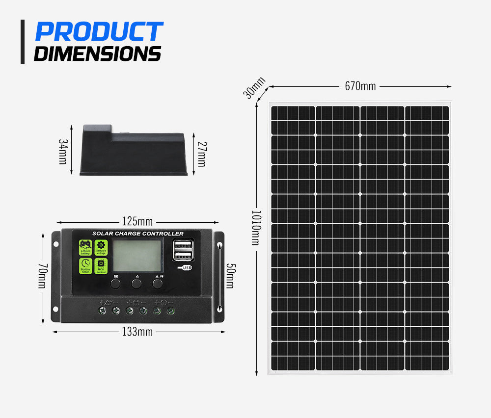 250W 200W 130W 60W 10W Solar Panel Kit Mono 12V Caravan Battery Home Charging