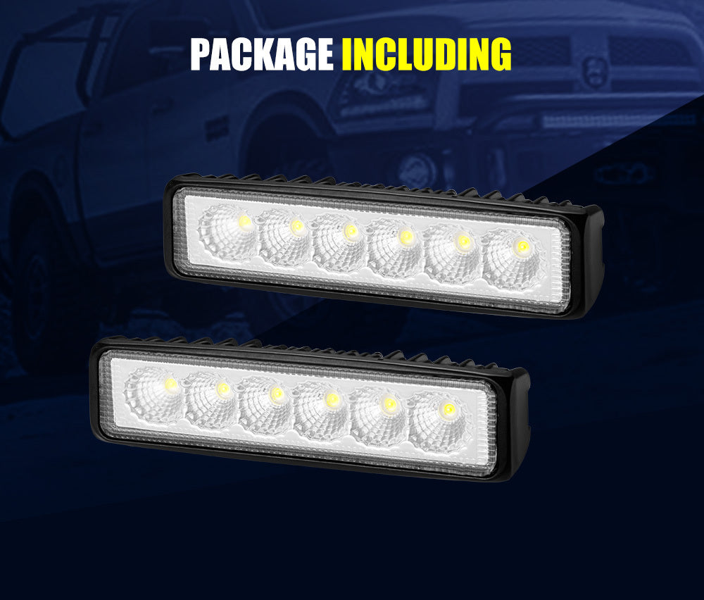 Pair 6inch LED Work Light Bar Flood Beam Lamp Reverse Offroad 4x4