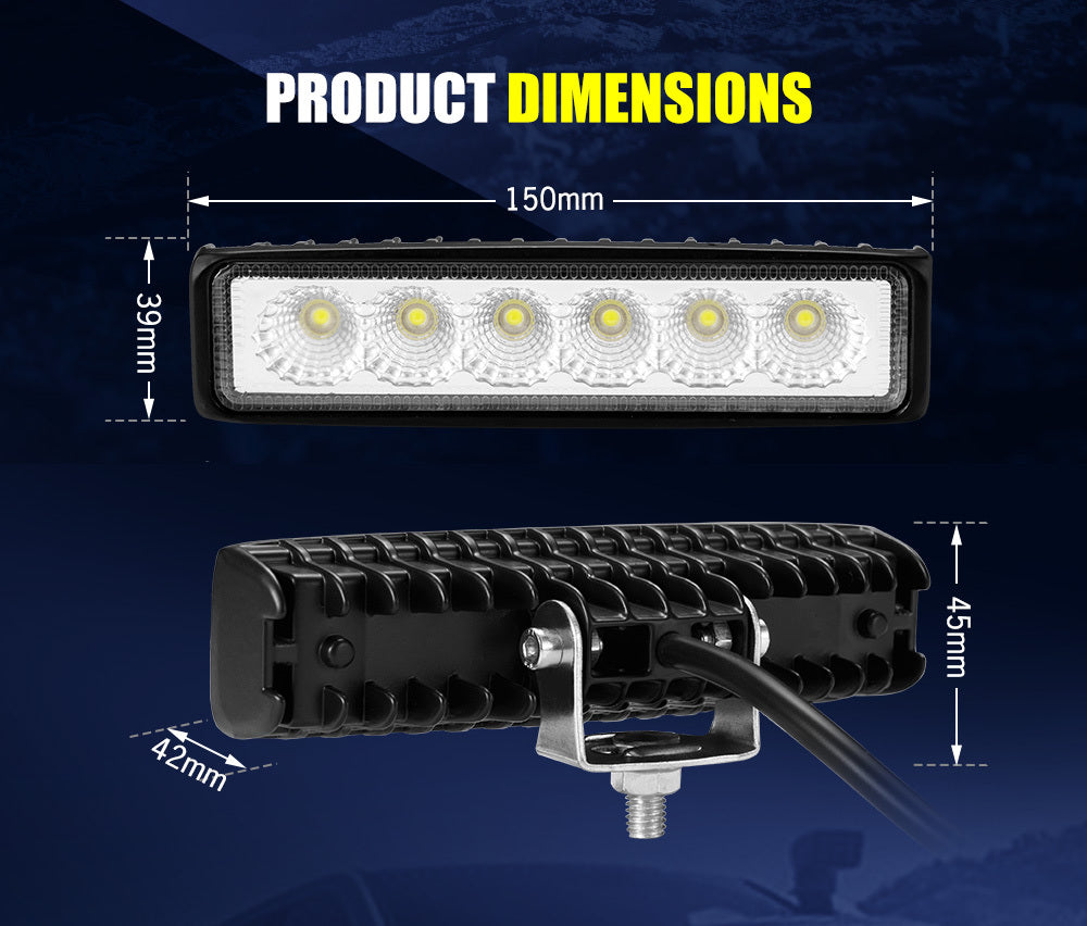Pair 6inch LED Work Light Bar Flood Beam Lamp Reverse Offroad 4x4