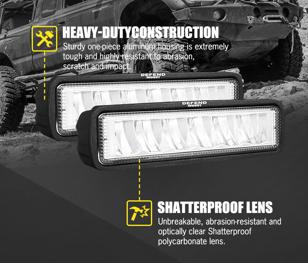 DEFEND INDUST Pair 6inch LED Work Light Flood Beam Reverse Driving Light 4WD