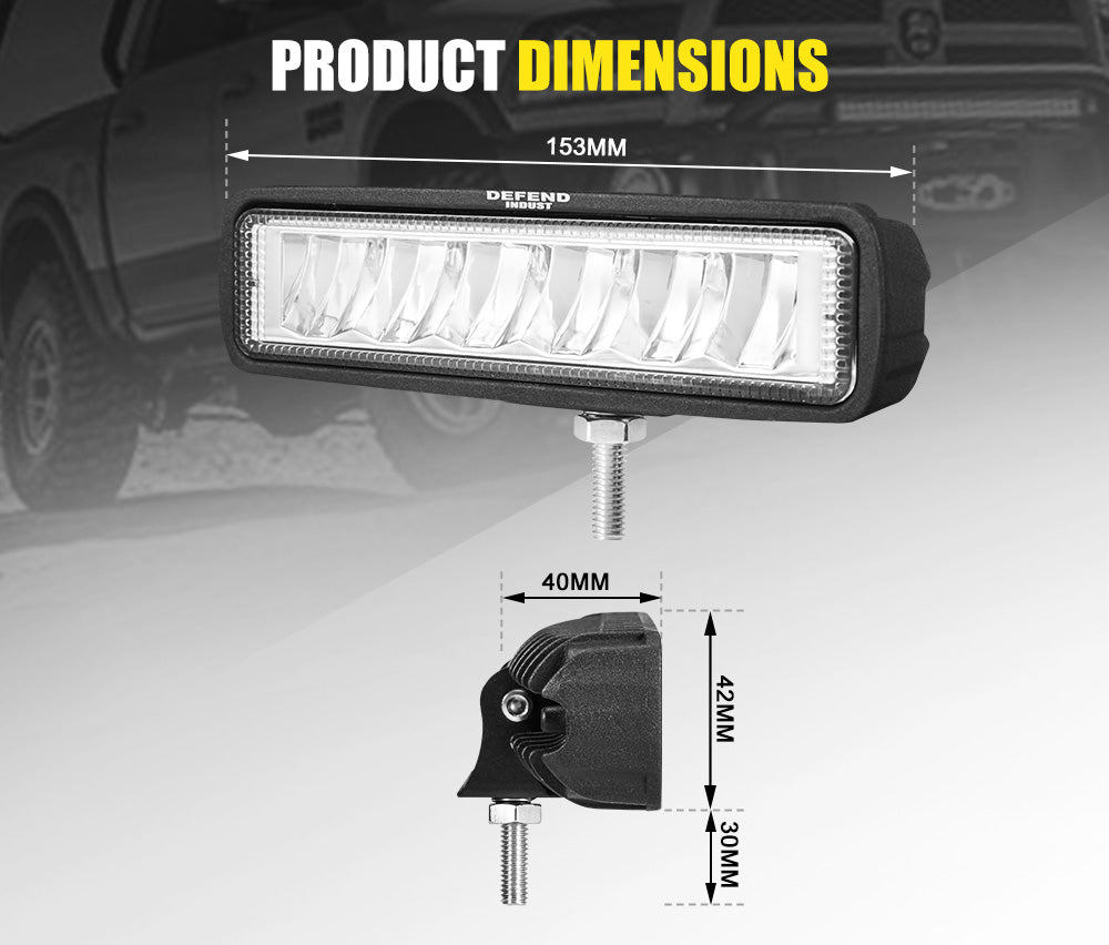 DEFEND INDUST Pair 6inch LED Work Light Flood Beam Reverse Driving Light 4WD