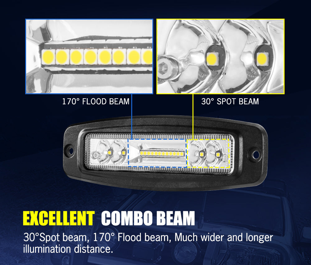 LIGHTFOX Pair 7Inch Led Work Light Bar Flush Mount Combo Reverse Fog Lamp 4WD