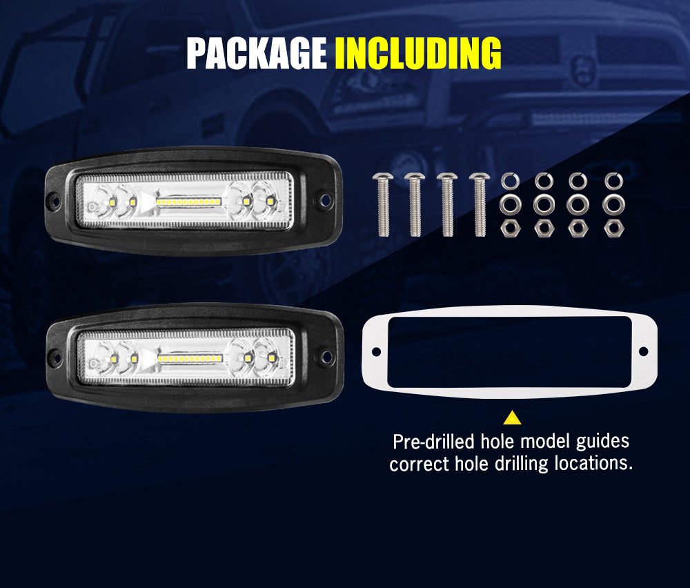 LIGHTFOX Pair 7Inch Led Work Light Bar Flush Mount Combo Reverse Fog Lamp 4WD
