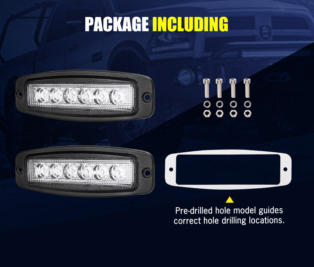 LIGHTFOX 2x 7inch LED Work Light Bar Flood Flush Mount Reverse Fog Lamp Offroad 4WD