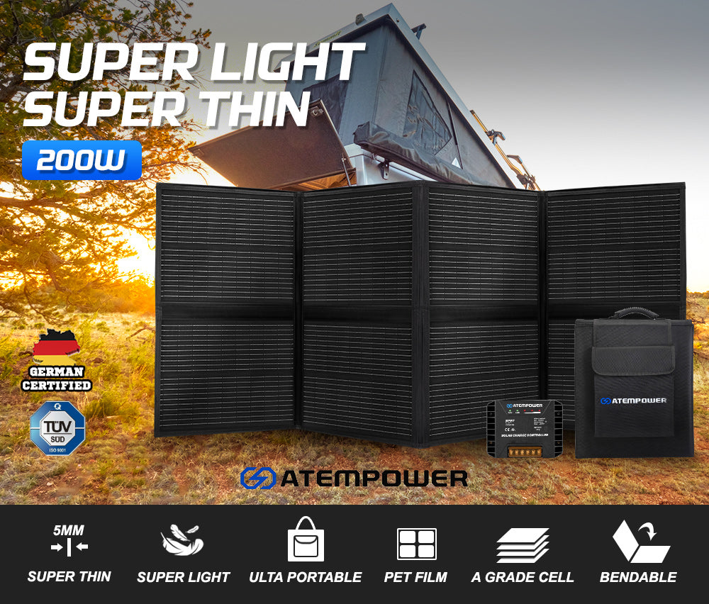 ATEM POWER 12V 200W Folding Solar Panel Blanket Caravan Mono Completed Kit With USB