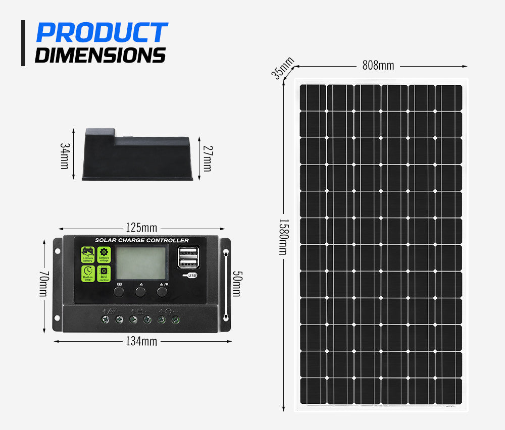 ATEM POWER 250W 12V Solar Panel Kit Mono Fixed Camping Caravan Boat Power Battery Charging