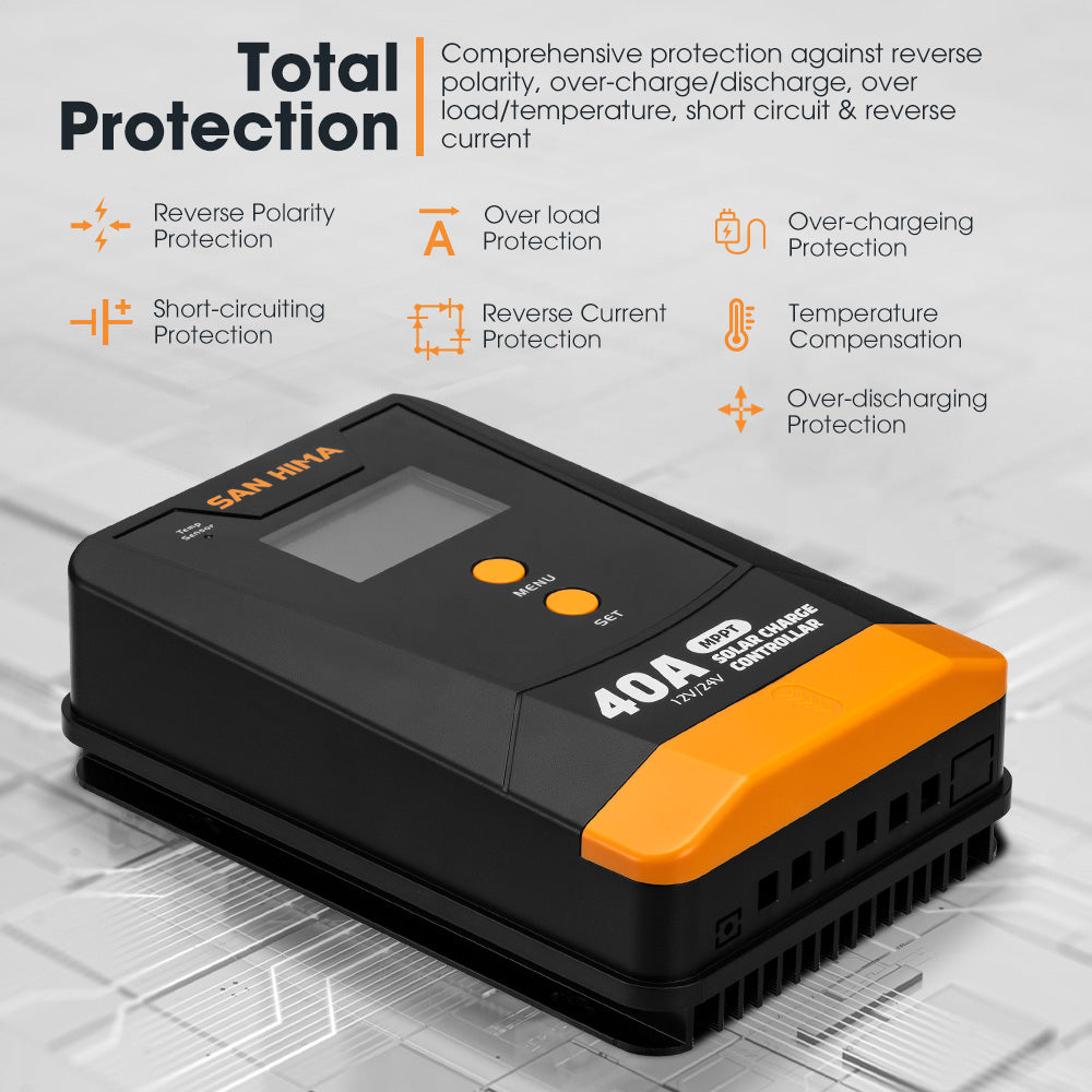 San Hima 40A MPPT Solar Charge Controller 12V 24V Inbulit Bluetooth LCD Display