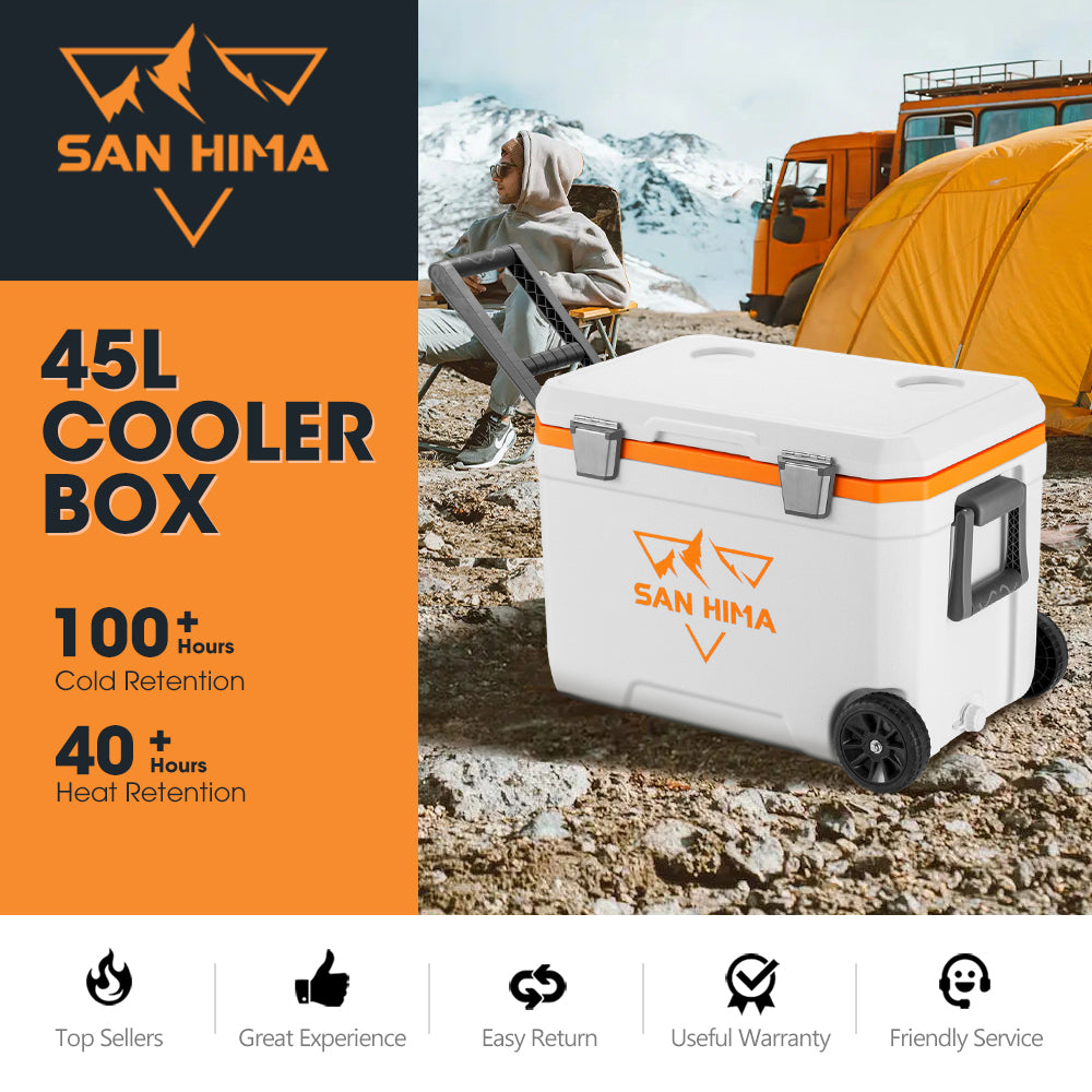 San Hima 45L Cooler Ice Box Portable Trolley For Camping Picnic Heat Retention