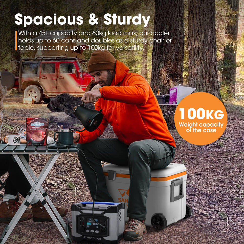 San Hima 45L Cooler Ice Box Portable Trolley For Camping Picnic Heat Retention