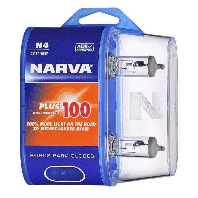 Narva H4 Plus + 50 Street Legal Globes 2x New 12 Volt 60/55W Bulb +50% 48872Bl2
