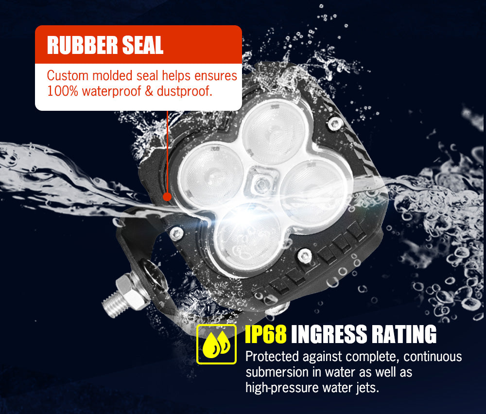 LIGHTFOX 4inch Heavy Duty LED Work Lamp Flood Beam Industrial Light