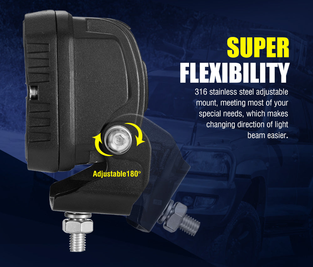 LIGHTFOX 4inch Heavy Duty LED Work Lamp Flood Beam Industrial Light