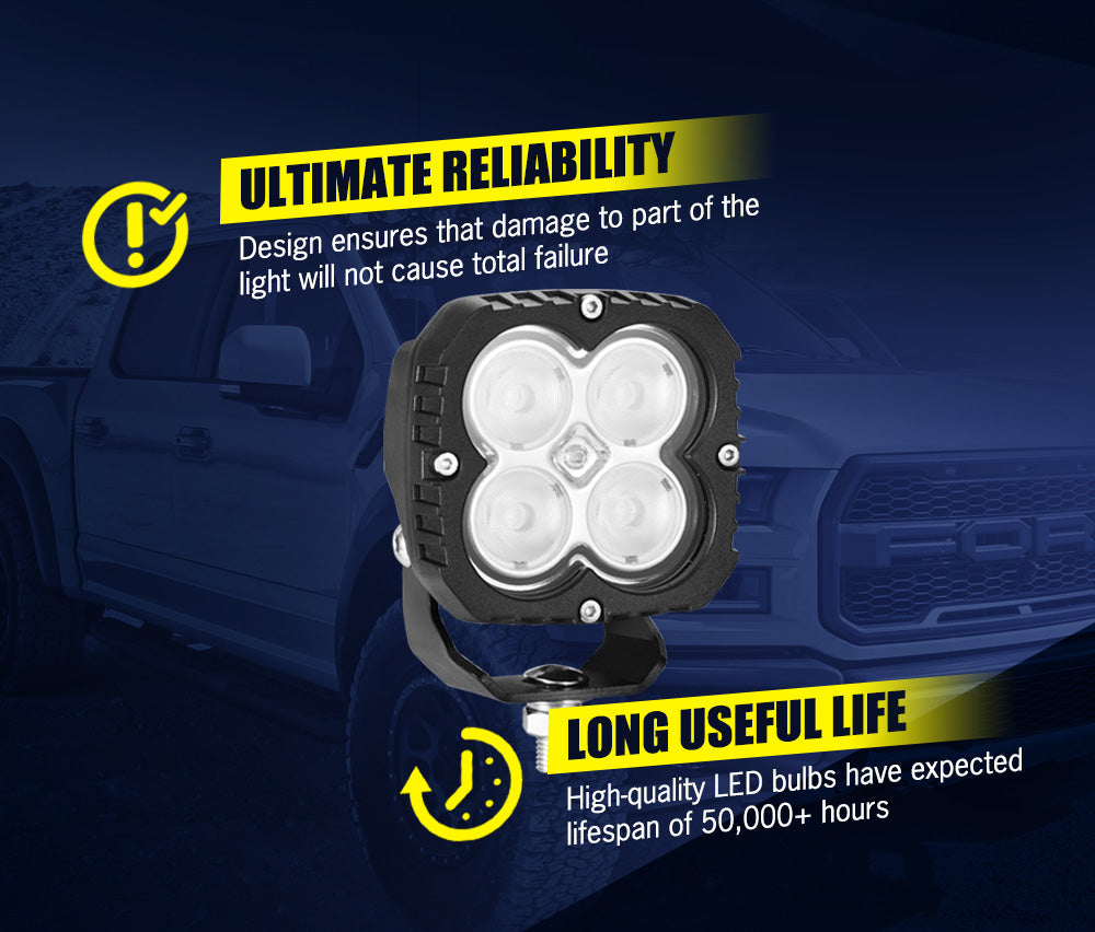 LIGHTFOX 4inch Heavy Duty LED Work Lamp Flood Beam Industrial Light