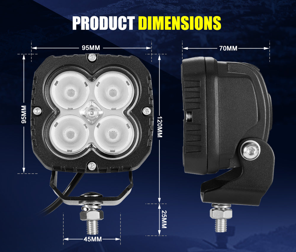 LIGHTFOX 4inch Heavy Duty LED Work Lamp Flood Beam Industrial Light