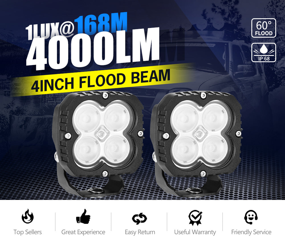 2x 4inch LED Work Light Flood Square Driving Lamp Truck Boat offRoad 4X4 4WD
