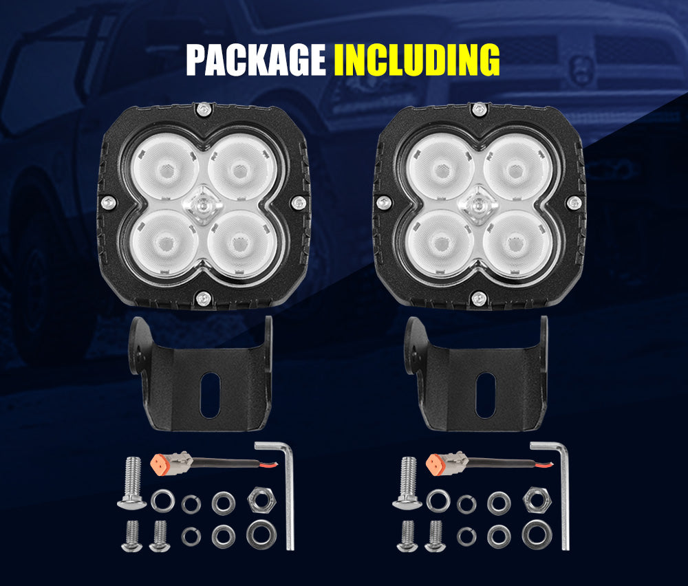 2x 4inch LED Work Light Flood Square Driving Lamp Truck Boat offRoad 4X4 4WD