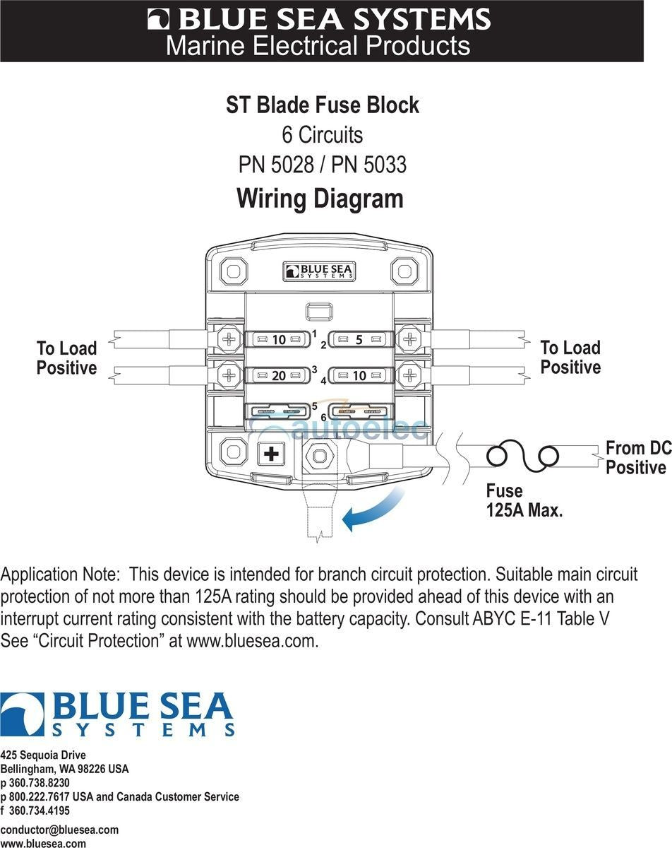 Blue Sea 5028 Fuse Block Box Holder Marine Boat Battery 12 Volt 12V 6 Way New