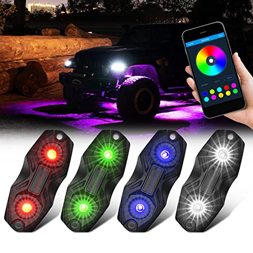 LIGHTFOX 4X RGBW LED Rock Lights White Wireless Bluetooth Music Multi Color