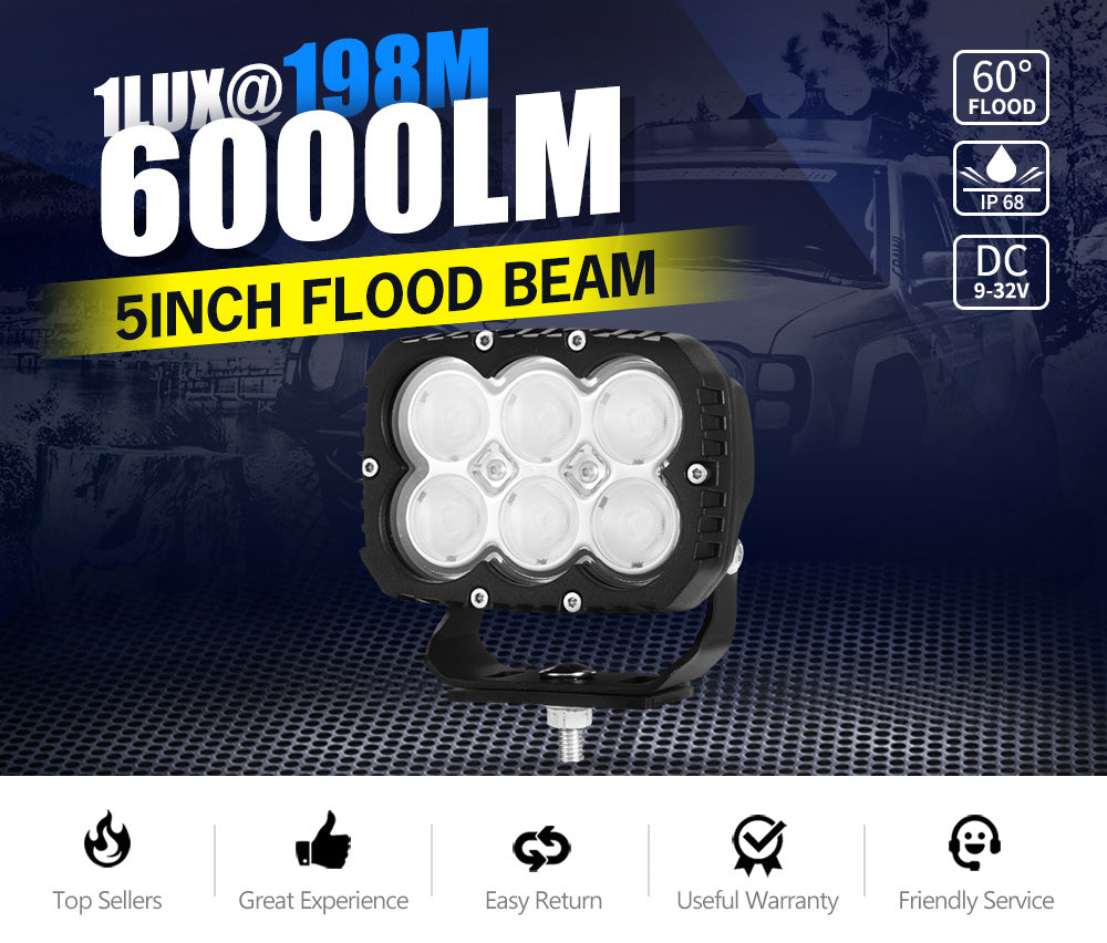 LIGHTFOX 5inch LED Work Light Flood Beam Heavy Duty Fog Driving Lamp 4WD OffRoad