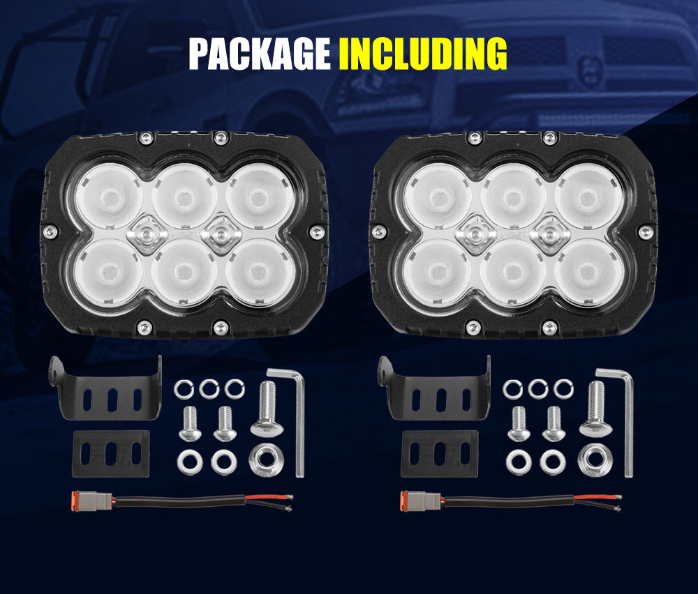 LIGHTFOX 2x 5inch LED Work Light Flood Beam Heavy Duty Fog Driving Lamp 4WD OffRoad