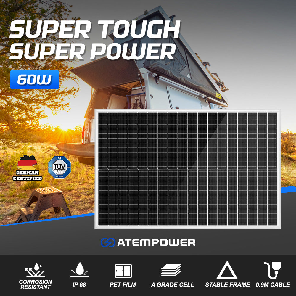 ATEM POWER 60W Solar Panel 12V Mono Generator Caravan Camping Battery Power Charging