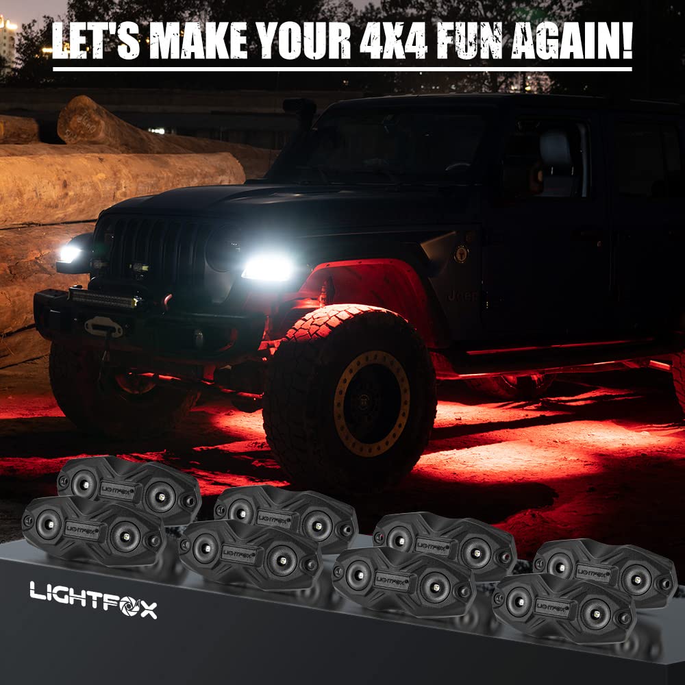 LIGHTFOX 8 Pods LED RGBW LED Rock Lights Wireless Bluetooth Multicolor Underglow