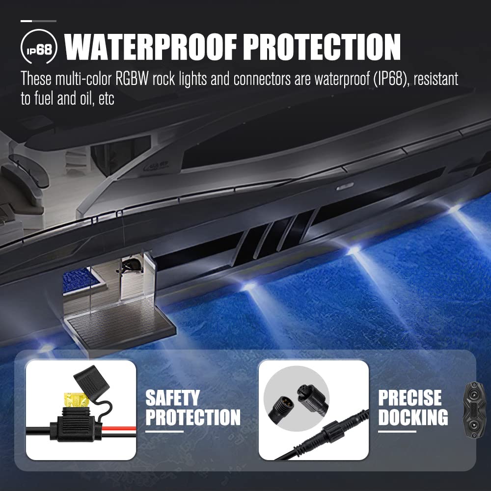 LIGHTFOX 4X RGBW LED Rock Lights White Wireless Bluetooth Music Multi Color