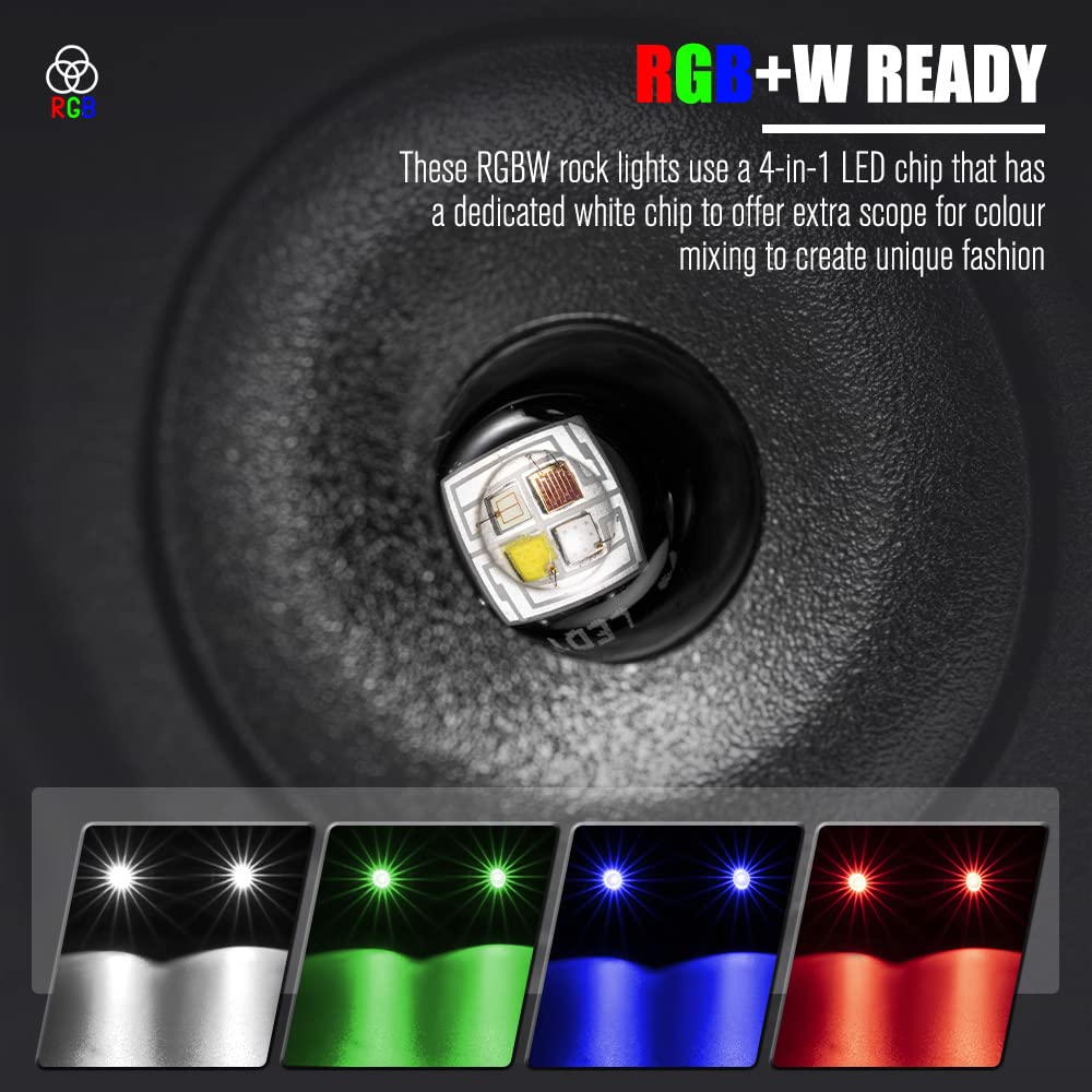 LIGHTFOX 4X RGBW LED Rock Lights White Wireless Bluetooth Music Multi Color