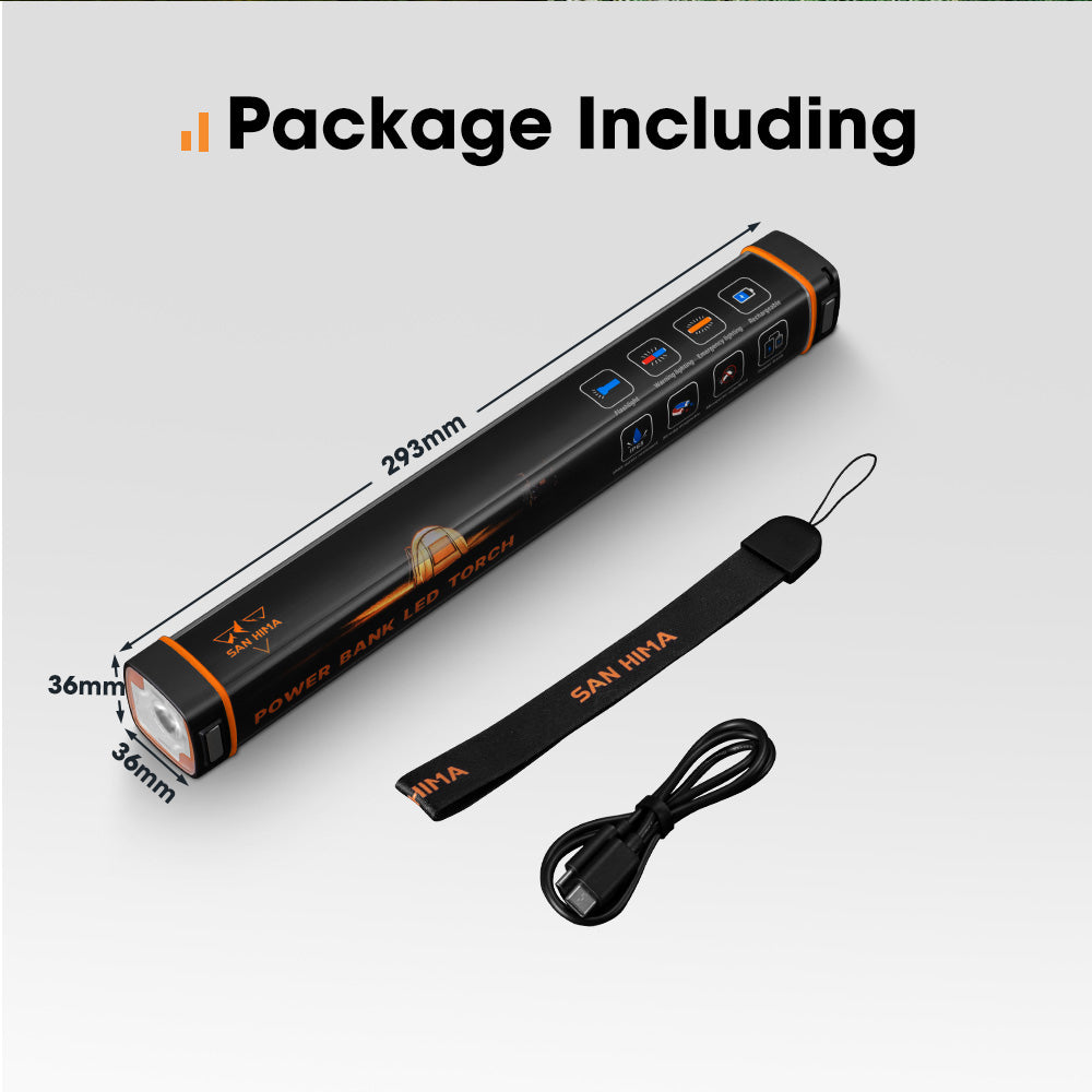 San Hima LED Torch Light Large Power Bank Flashlight Lithium USB Rechargeable