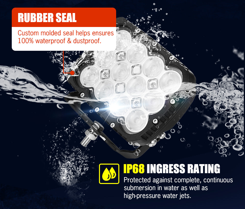 LIGHTFOX 6inch 120w Heavy Duty Square LED Work Light Flood Beam 12v 24v Mining